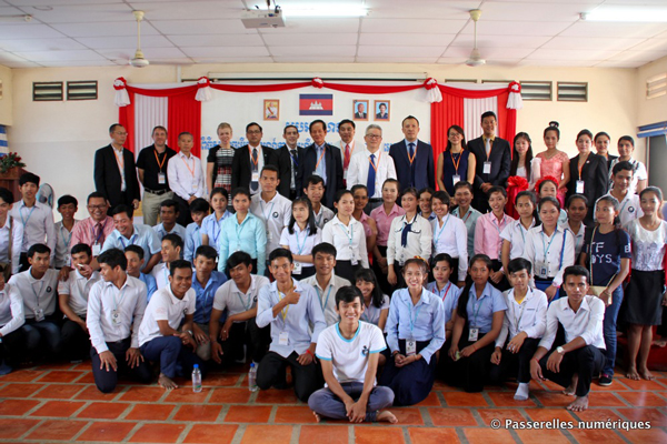 Group of students with VIP guest at opening ceremony